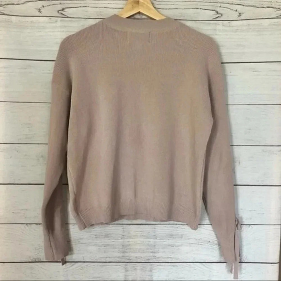 JOA Light Dusty Pink Ribbed Tie Sleeve Crewneck Sweater L - Picture 5 of 7